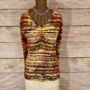 **BOGO*Sno Skins Red Pink Yellow Textured Fuzzy Burnout V-Neck Long Sleeve Top L